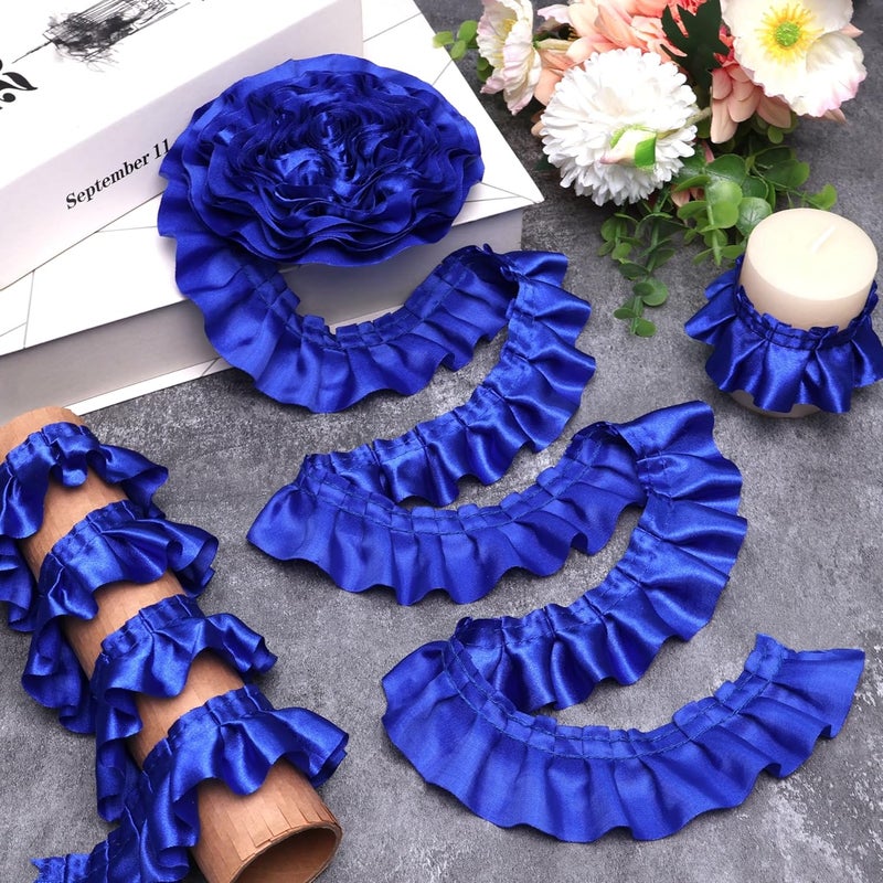 AIETSYEI Navy Ruffle Pleated Lace Trim Satin Ribbon Gather Ruffle Edge for Applique Sewing Crafts, Home Decoration - Image 1